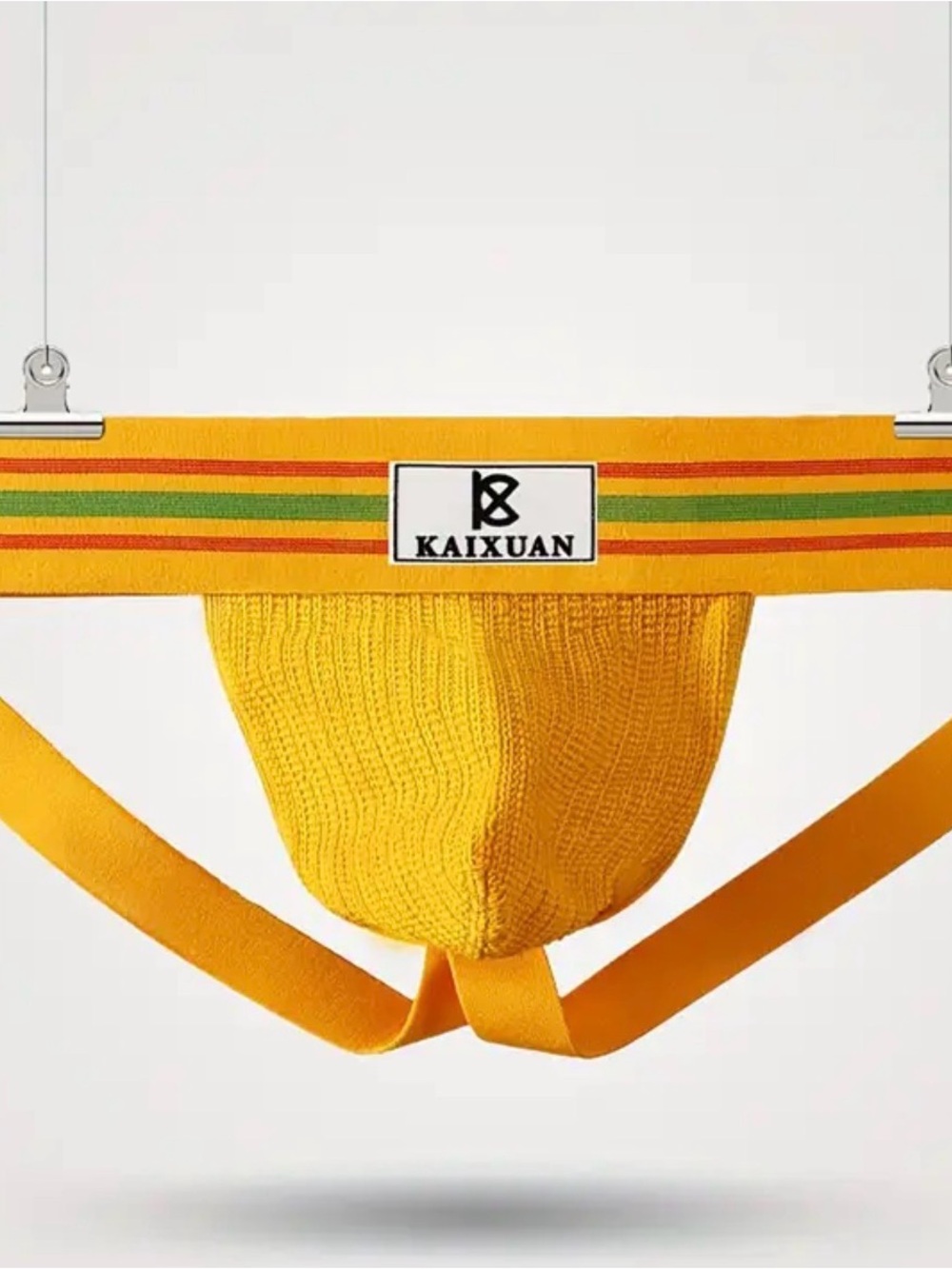 KAIXUAN Men’s Yellow Knit Boxer Briefs with Striped Waistband